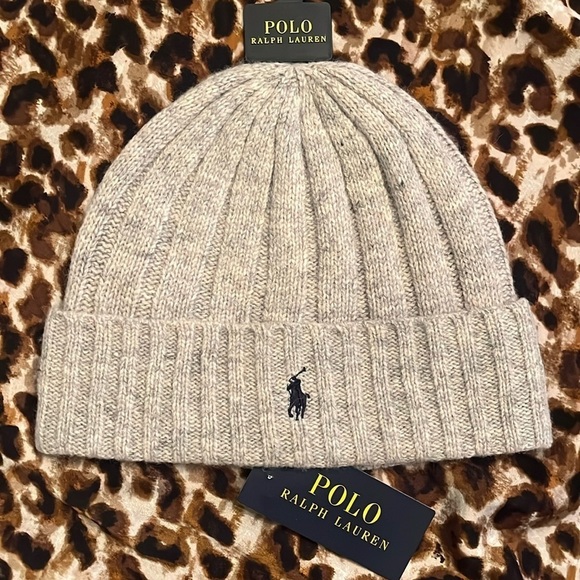 Brand New Polo Ralph Lauren Gray Marble Knit 50% Wool Ribbed Beanie Hat - Picture 1 of 12